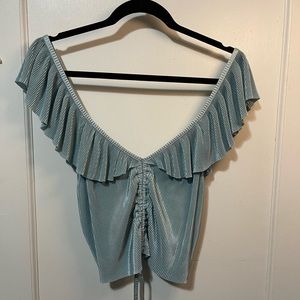 ZARA Pleated Ruffle Top Turquoise